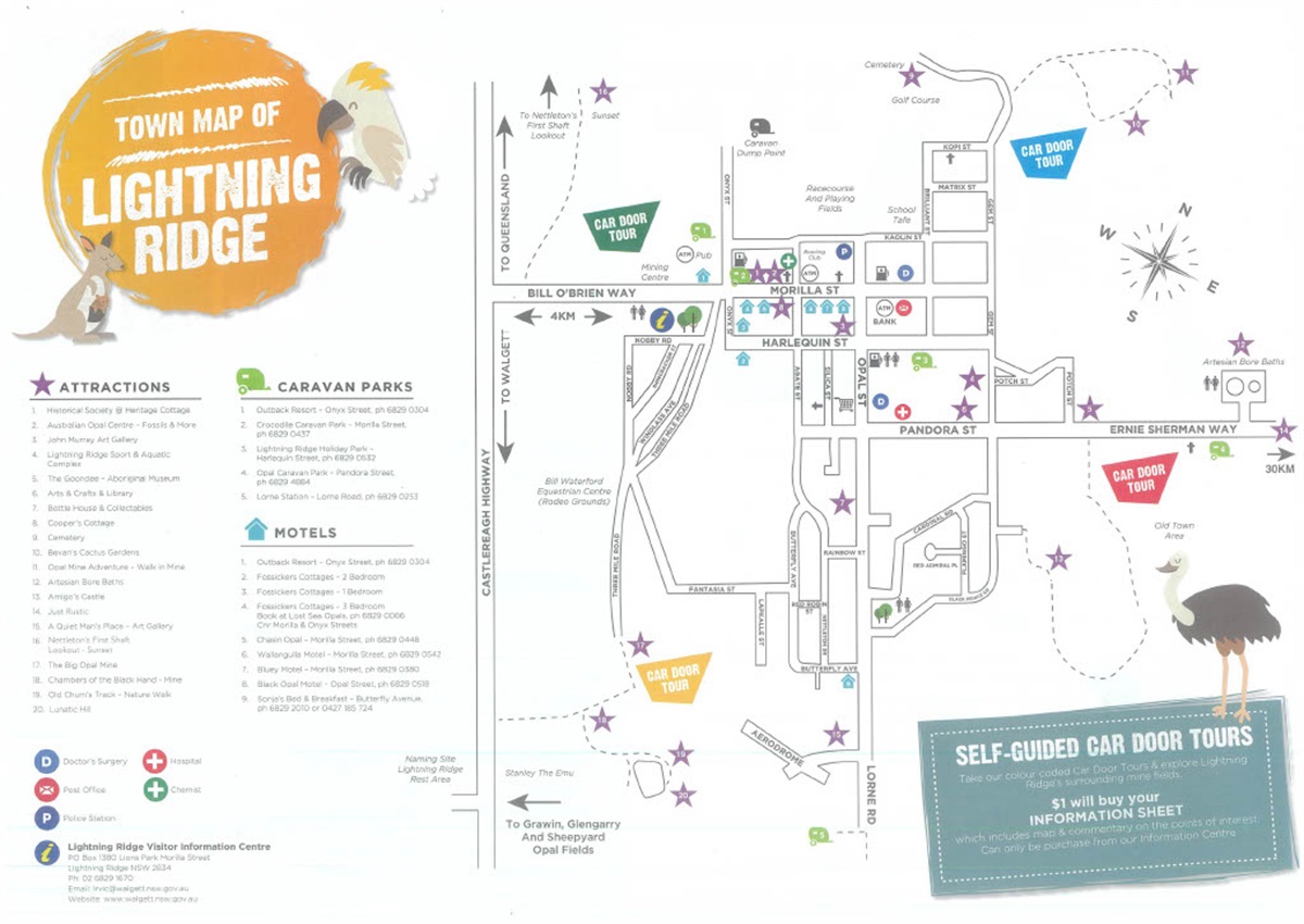 Lightning Ridge Map and Car Door Tour Instructions Lightning Ridge Region